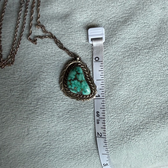 Vintage Navajo Philip White Silver Turquoise Pendant Necklace - Picture 7 of 8